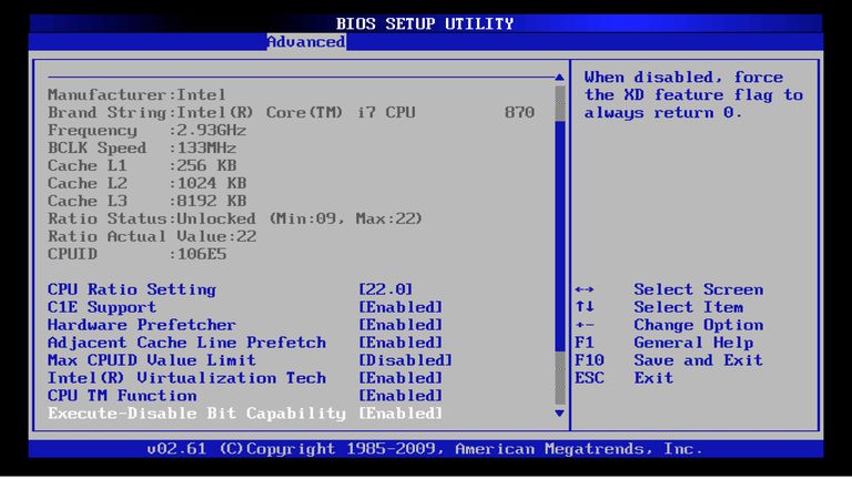 Bios of the computer