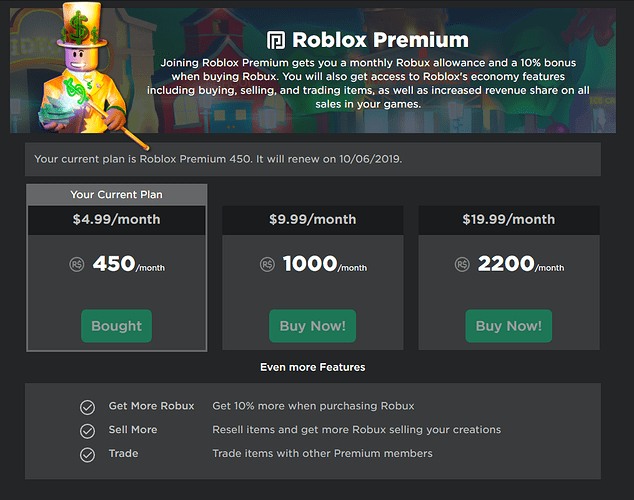 Roblox Premium subscription