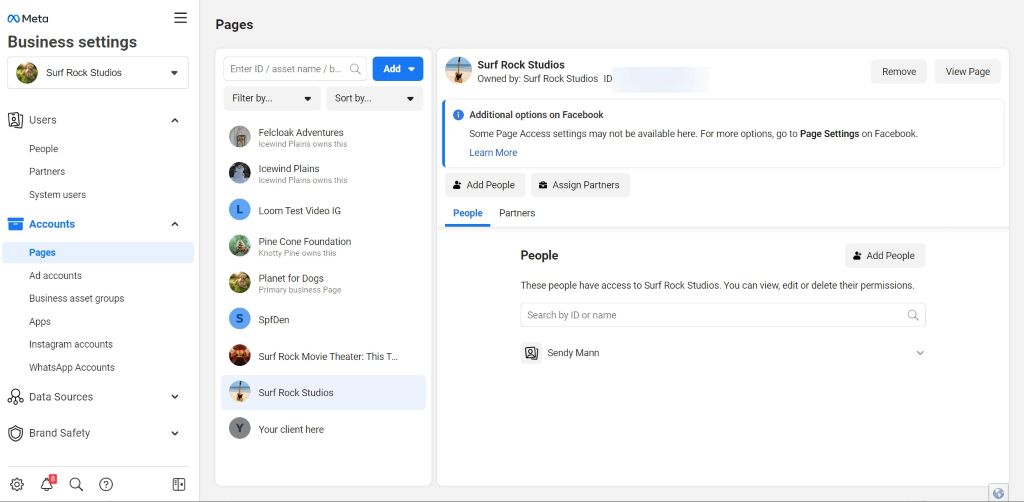 Screenshot showing Meta Ads Manager account settings page with deletion options highlighted