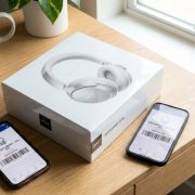 Bose QuietComfort headphones box on a desk next to a discount code on a phone.