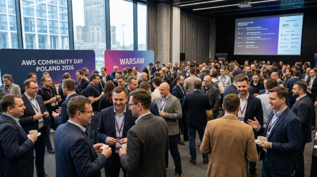 Attendees networking at AWS Community Day Poland 2026 in Warsaw