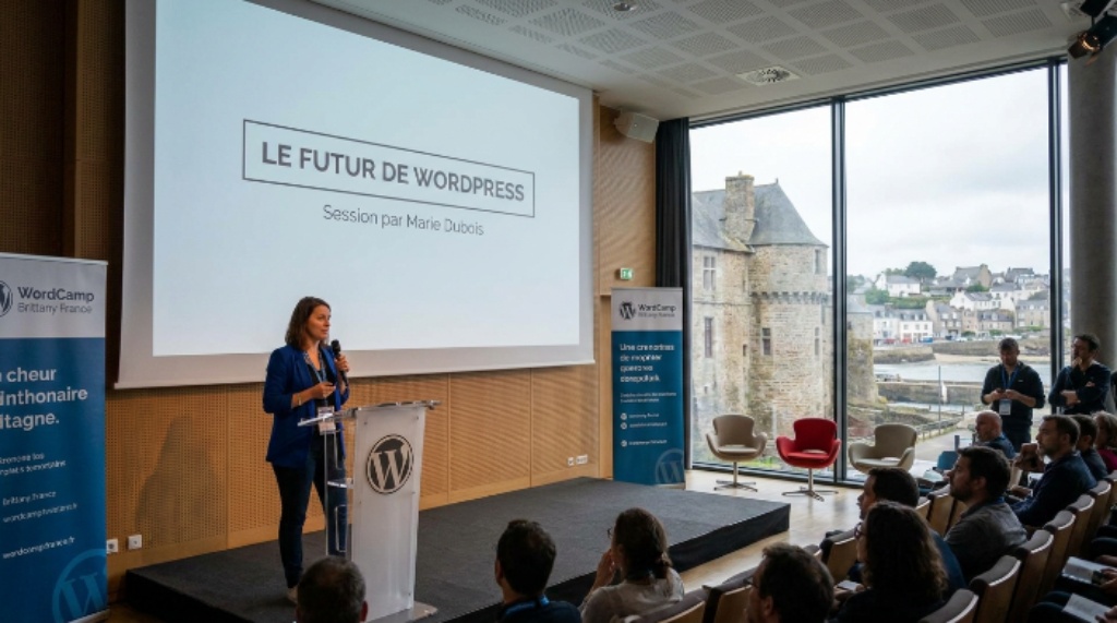 WordPress speaker presenting session at WordCamp Brittany France