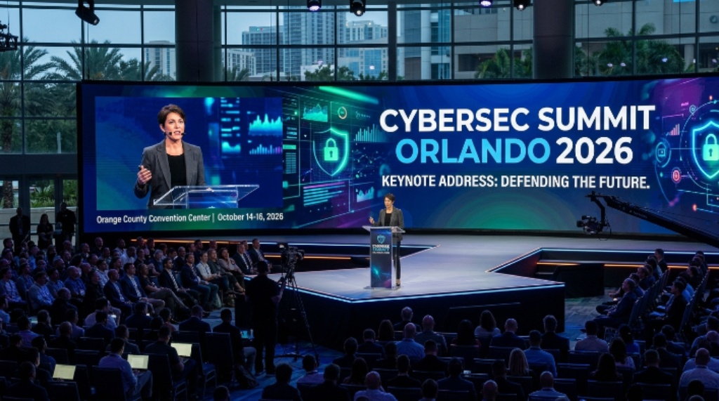 Cybersecurity conference keynote stage in Orlando, October 2026