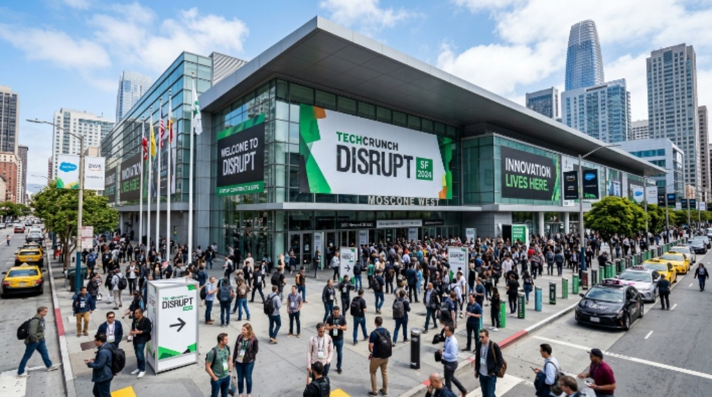 Moscone West venue hosting a major tech startup conference in San Francisco